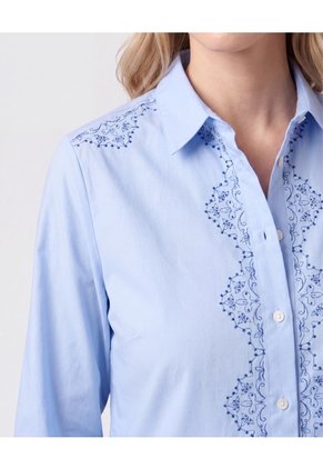 Camisa Con Pechera Bordada Mujer Para Mujer Azul Patprimo