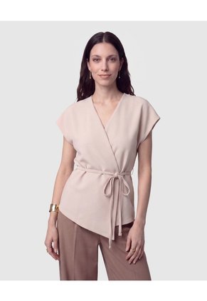 Blusa Cruzada Con Amarre Mujer Para Mujer Beige Patprimo