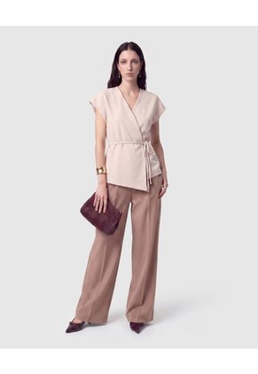 Blusa Cruzada Con Amarre Mujer Para Mujer Beige Patprimo