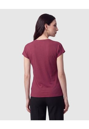 Camiseta Cuello En V Acanalada Mujer Para Mujer Vino Patprimo
