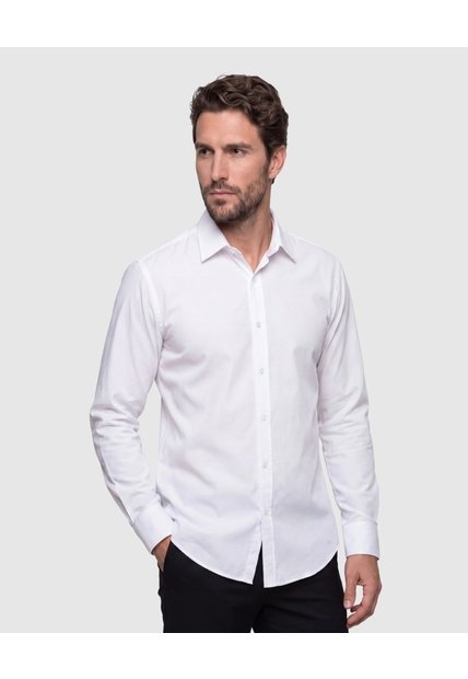 Camisa Clásica Manga Larga Hombre  Para Hombre Blanco Patprimo