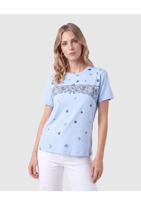 Camiseta Estampada Manga Corta Mujer Para Mujer Azul Patprimo