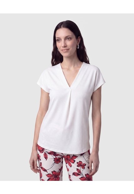 Camiseta Cuello En V Acanalada Mujer  Para Mujer Blanco Patprimo