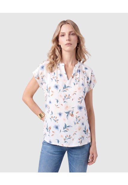 Blusa Fluida Manga Corta Mujer  Para Mujer Blanco Patprimo