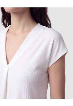 Camiseta Cuello En V Acanalada Mujer  Para Mujer Blanco Patprimo
