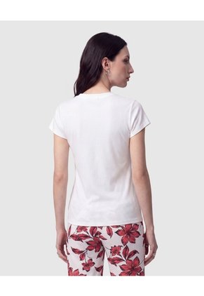 Camiseta Cuello En V Acanalada Mujer  Para Mujer Blanco Patprimo
