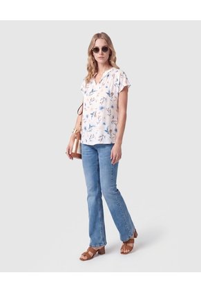 Blusa Fluida Manga Corta Mujer Para Mujer Blanco Patprimo