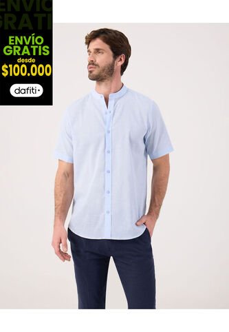 Camisa Para Hombre Manga Corta Sin Bolsillo Cuello Neru Color Azul Marca Patprimo #44013175 Patprimo