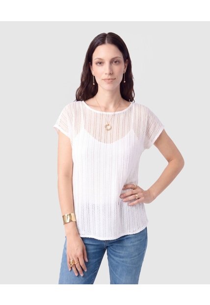 Camiseta Calada Manga Corta Mujer  Para Mujer Blanco Patprimo