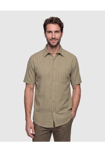Camisa Manga Corta Texturizada Hombre  Para Hombre Verde Patprimo