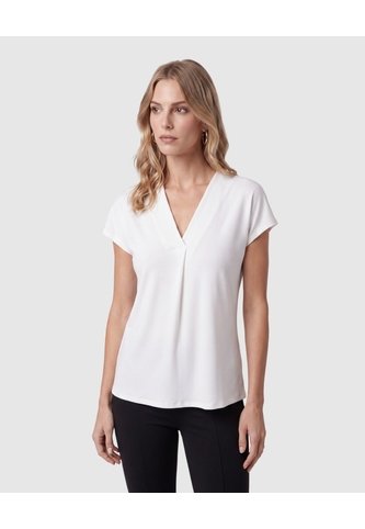 Camiseta Cuello V Plisada Manga Casquillo Mujer  Para Mujer Blanco Patprimo Patprimo