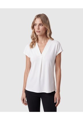 Camiseta Cuello V Plisada Manga Casquillo Mujer Para Mujer Blanco Patprimo