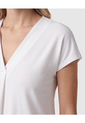 Camiseta Cuello V Plisada Manga Casquillo Mujer Para Mujer Blanco Patprimo