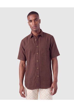 Camisa Manga Corta Texturizada Hombre Para Hombre Café Patprimo