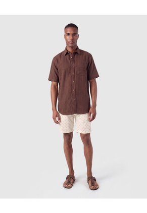 Camisa Manga Corta Texturizada Hombre Para Hombre Café Patprimo