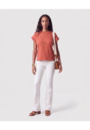 Camiseta Manga Corta Detalle Pliegue Mujer Para Mujer Naranja Patprimo