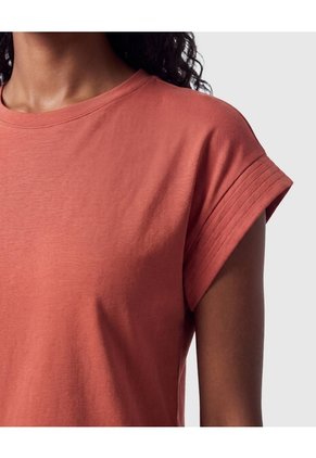 Camiseta Manga Corta Detalle Pliegue Mujer Para Mujer Naranja Patprimo