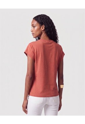 Camiseta Manga Corta Detalle Pliegue Mujer Para Mujer Naranja Patprimo