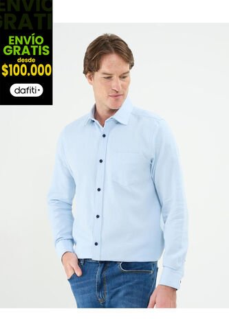 Camisa Para Hombre Manga Larga Con Bolsillo Cuello Italiano Color Azul Marca Patprimo #44013101 Patprimo