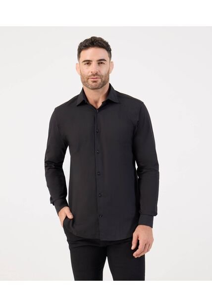 Camisa Formal De Manga Larga   Para Hombre Negro Patprimo