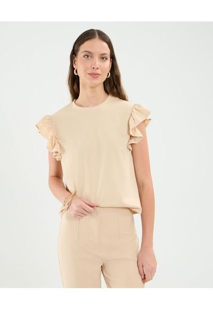Camiseta Para Mujer Manga Corta Cuello Redondo Color Beige Marca Patprimo #30093710
