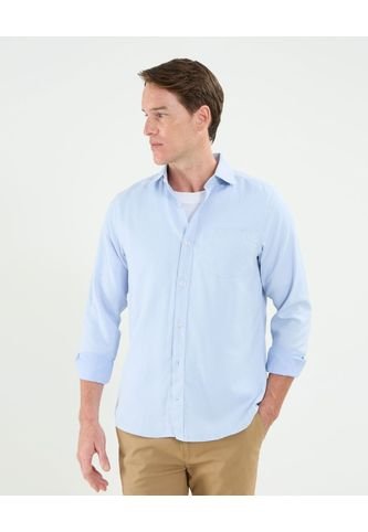 Camisa Para Hombre Manga Larga Con Bolsillo Cuello Italiano Color Azul Marca Patprimo #44013100 Patprimo