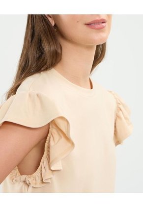 Camiseta Para Mujer Manga Corta Cuello Redondo Color Beige Marca Patprimo #30093710