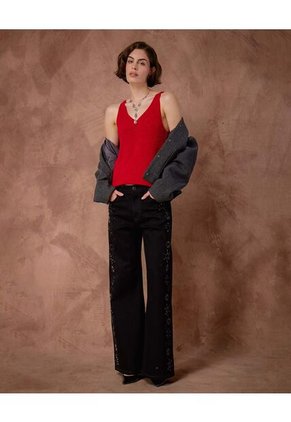 Jean  Para Mujer Wide-Leg Color Negro Marca Patprimo #30160505