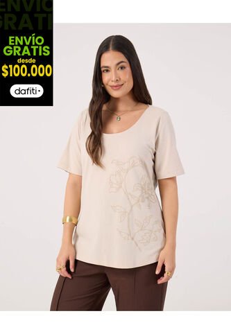 Camiseta Para Mujer Manga Corta Cuello Redondo Color Crema Marca Patprimo #14091426 Patprimo