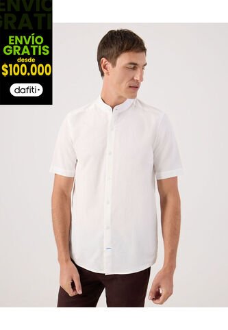 Camisa Para Hombre Manga Corta Sin Bolsillo Cuello Neru Color Blanco Marca Patprimo #44013160 Patprimo