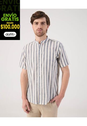 Camisa Para Hombre Manga Corta Sin Bolsillo Cuello Neru Color Azul Marca Patprimo #44013176 Patprimo