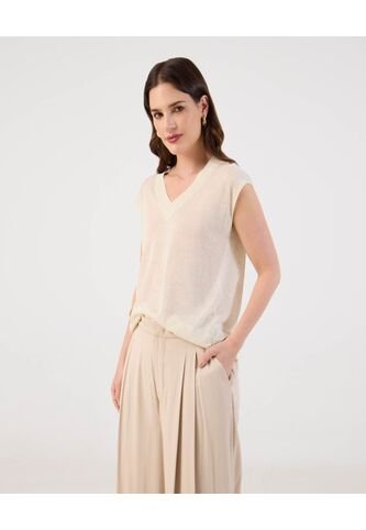 Chaleco  Para Mujer Tejido Color Beige Marca Patprimo #30250049 Patprimo