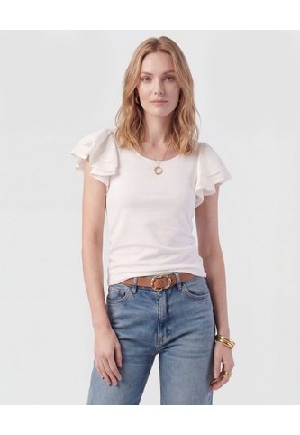 Camiseta Con Mangas De Volantes   Para Mujer Blanco Patprimo Patprimo