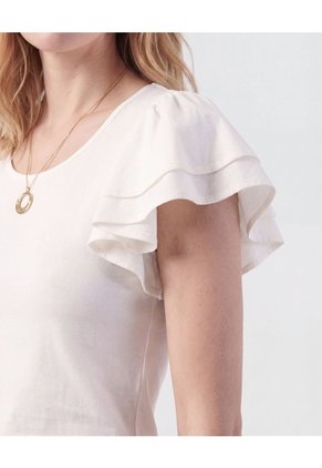Camiseta Con Mangas De Volantes   Para Mujer Blanco Patprimo