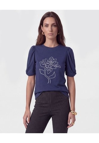 Camiseta Con Mangas Abullonadas   Para Mujer Azul Patprimo Patprimo