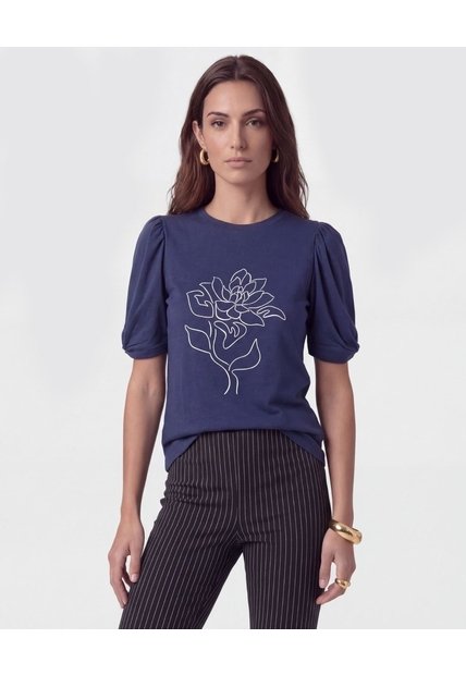 Camiseta Con Mangas Abullonadas   Para Mujer Azul Patprimo