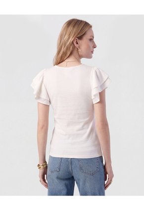 Camiseta Con Mangas De Volantes   Para Mujer Blanco Patprimo