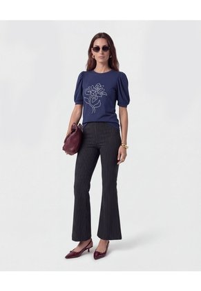 Camiseta Con Mangas Abullonadas Para Mujer Azul Patprimo