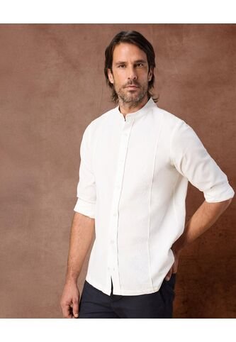 Camisa Guayabera  Para Hombre Manga Larga Sin Bolsill Color Crema Marca Patprimo #44030403 Patprimo