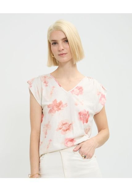 Camiseta Para Mujer Manga Corta Cuello V Color Blanco Marca Patprimo #30093725