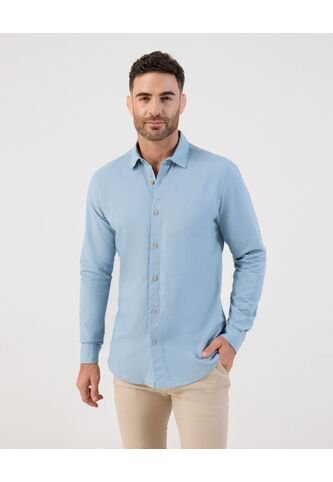 Camisa  Para Hombre Manga Larga Sin Bolsillo Cuello C Color Azul Marca Patprimo #44013084 Patprimo