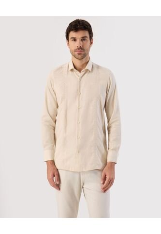 Camisa Guayabera  Para Hombre Manga Larga Sin Bolsill Color Beige Marca Patprimo #44030404 Patprimo