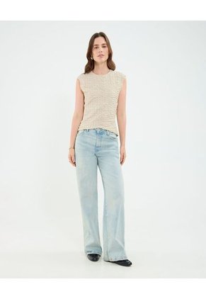 Camiseta Para Mujer Manga Corta Cuello Redondo Color Beige Marca Patprimo #30093777