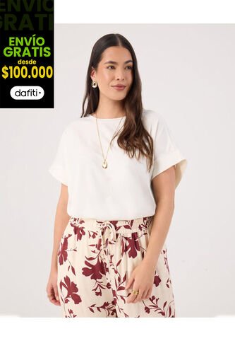 Camiseta Para Mujer Manga Corta Cuello Redondo Color Crema Marca Patprimo #14091446 Patprimo