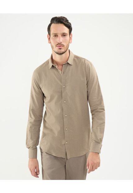 Camisa Para Hombre Manga Larga Sin Bolsillo Cuello Casual C Color Café  Marca Patprimo #44013084