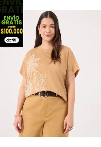 Camiseta Para Mujer Manga Corta Cuello Redondo Color Café Marca Patprimo #14091443 Patprimo