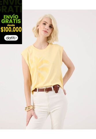 Camiseta Para Mujer Manga Sisa Cuello Redondo Color Amarillo Marca Patprimo #30093814 Patprimo
