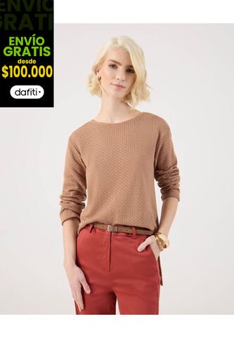 Camiseta Para Mujer Manga Larga Cuello Redondo Color Café Marca Patprimo #30093760 Patprimo