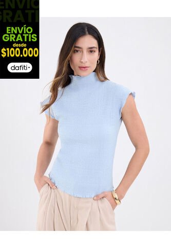 Camiseta Para Mujer Manga Corta Cuello Alto Color Azul Marca Patprimo #30093812 Patprimo