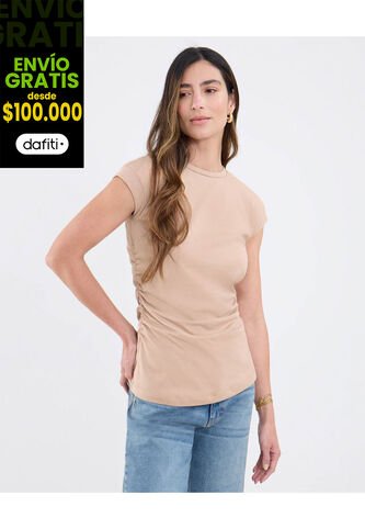 Camiseta Para Mujer Manga Corta Cuello Redondo Color Beige Marca Patprimo #30093822 Patprimo